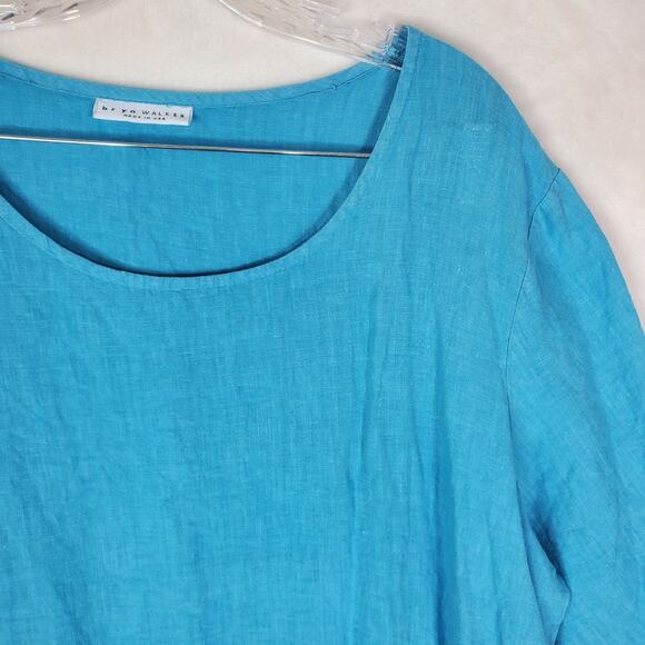 Bryn Walker Dress 1X Blue Linen Asymmetrical 3/4 Sleeve Lagenlook USA Made Flowy - Picture 4 of 7